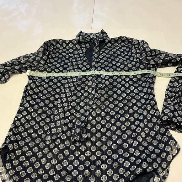 Lauren Ralph Lauren Navy and Teal Patterned Blouse Size Medium - Picture 3 of 6